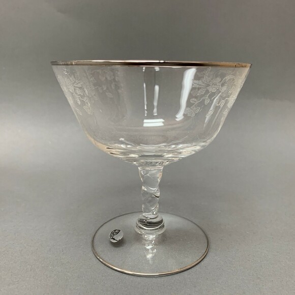 Vintage Lotus Quality Platinum Trim Glass Glasses Clear Floral Flowers Lot of 4 - Picture 3 of 9